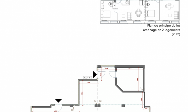 Plateau à aménager de 105m2 divisible en 2 lots de type F2 à Saint Etienne 